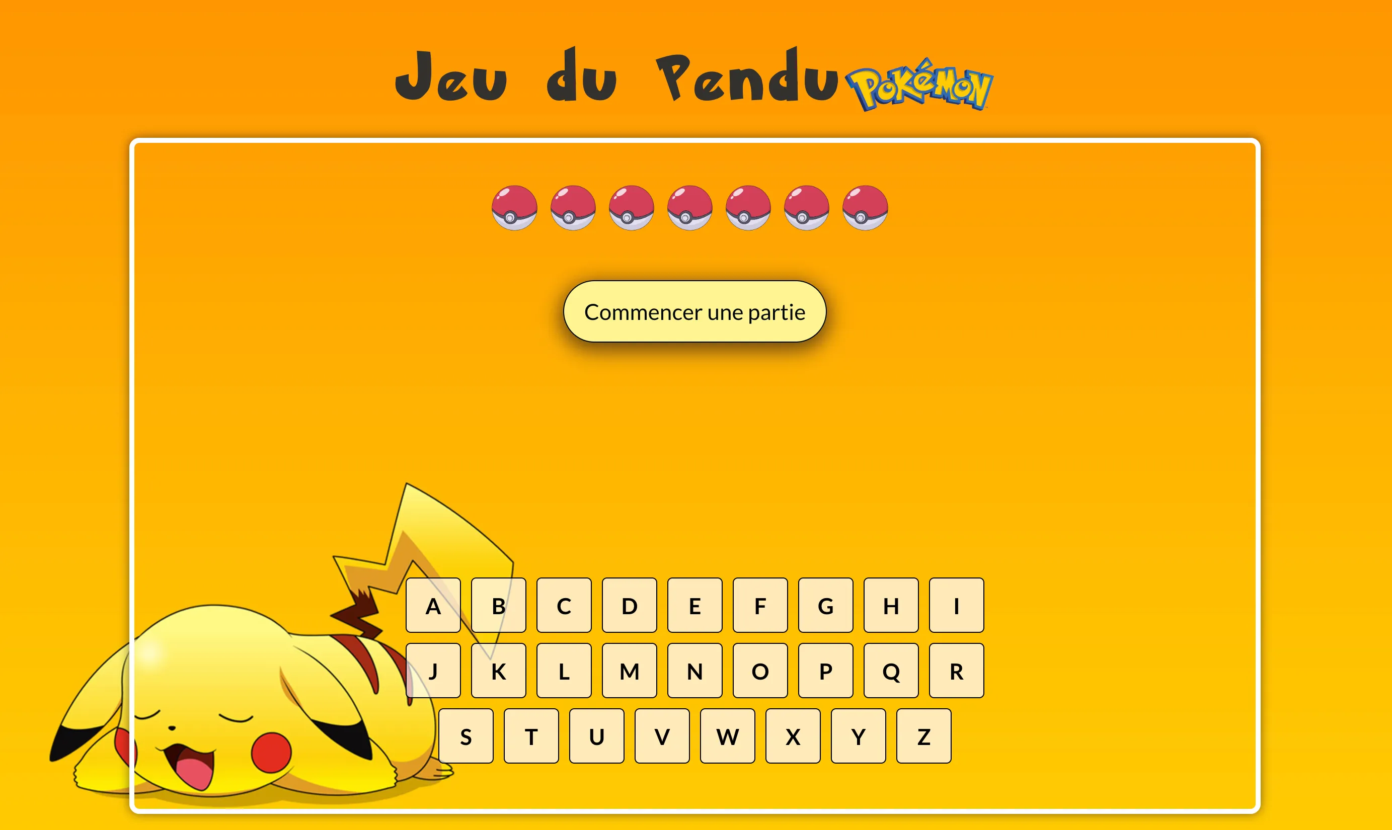 Interface du jeu du pendu version Pokémon en React