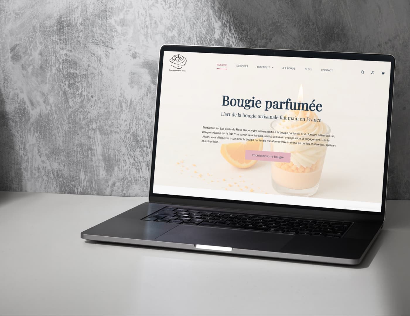 Site e-commerce Les Créas de Rose Bleue - bougies artisanales bio