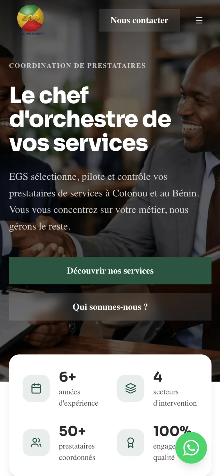 Site vitrine société multiservices | EGS Cotonou - vue mobile