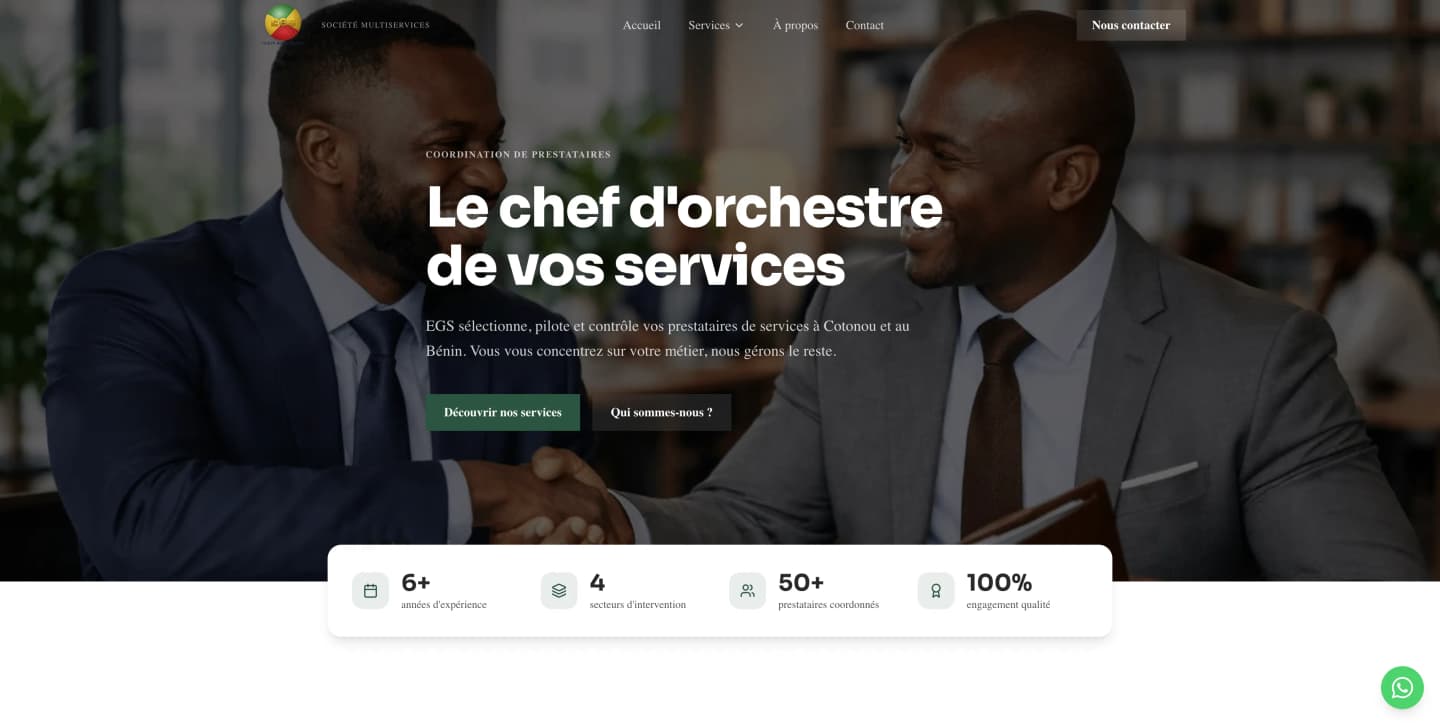 Site web EGS Ekeng Global Services - Coordination de prestataires Cotonou Bénin