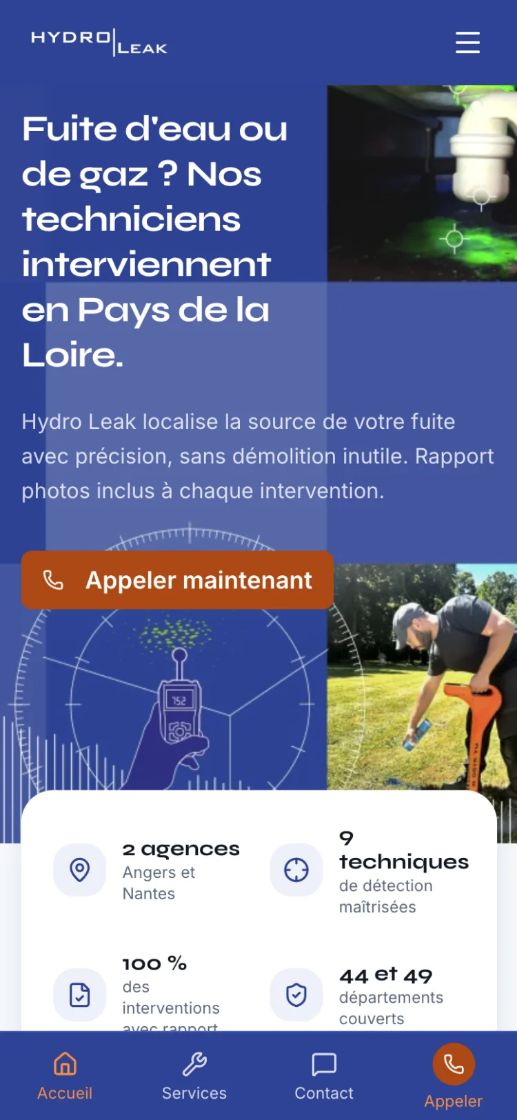 Refonte site recherche de fuites | Hydroleak Nantes - vue mobile