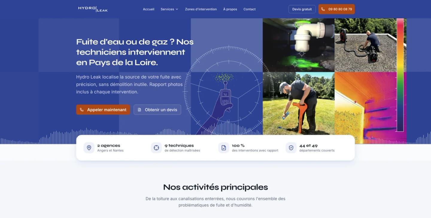 Site web Hydroleak - Recherche et détection de fuites Nantes