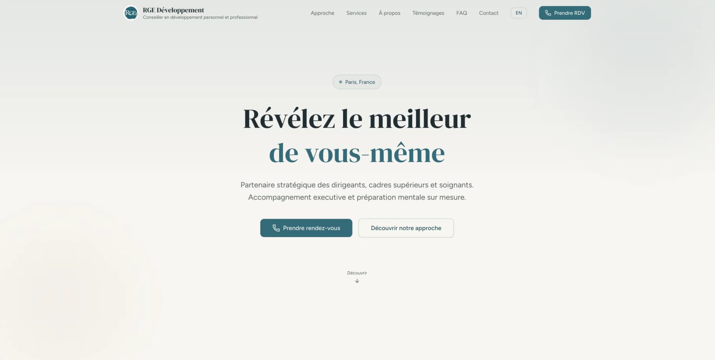 Site web RGE Développement - Coaching executive Roland George Ekeng